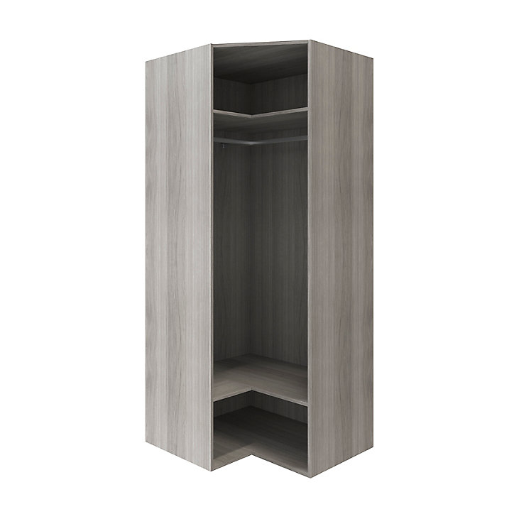 Armoire penderie d'angle effet chêne grisé avec porte battante miroir GoodHome Atomia H. 225 x L. 100 x P. 89 cm