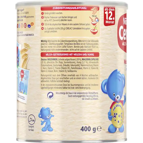 Cerelac Milch-Getreidebrei Weizen+Honig ab dem 12. Monat