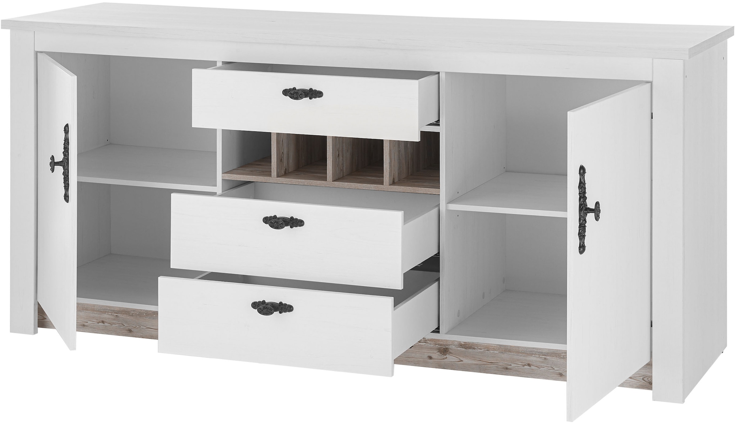 Home affaire Unterschrank »Florenz, Küchenunterschrank in Pinie Weiss, Unterschrank« mit verschnörkeltem Metallgriff, im Landhausstil, Arbeitshöhe 92 cm