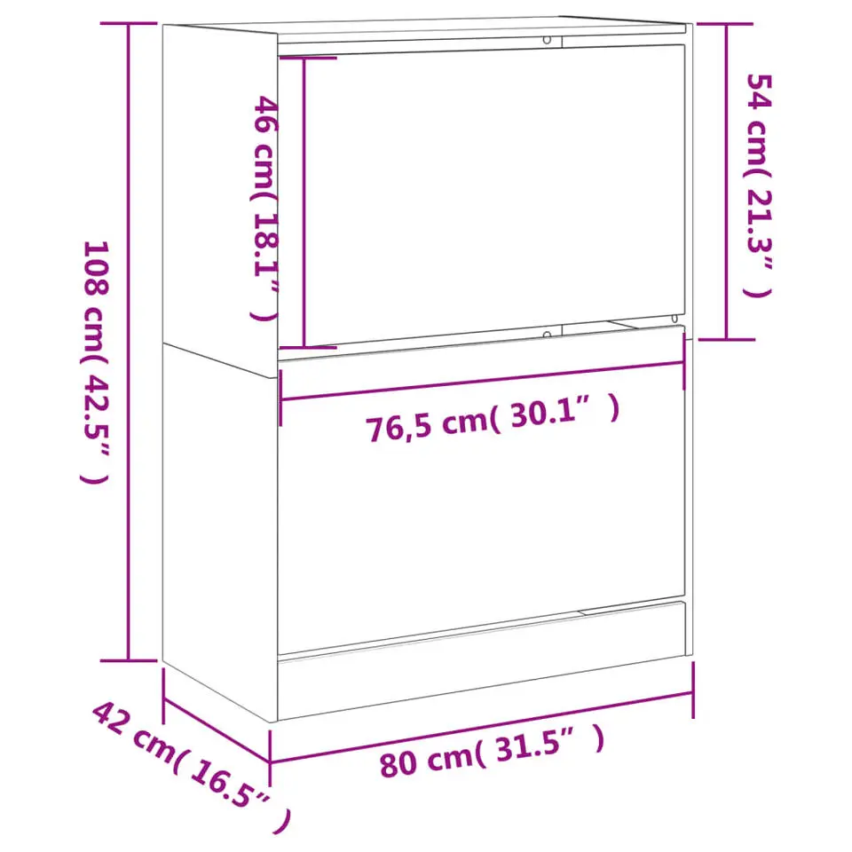 vidaXL - Schoenenkast met 2 kleppen 18 paar - Wit - Bewerkt hout - 80x42x108 cm