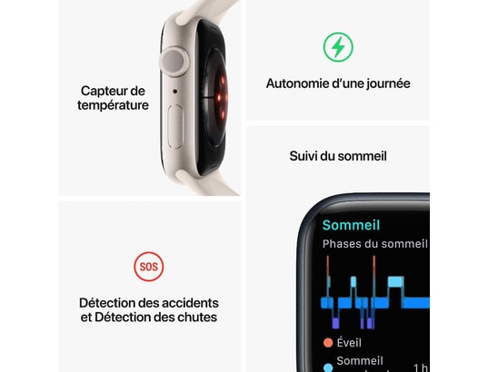 APPLE - Montre connectée Watch 8 Alu 41mm 4G Argent/Bracelet Sport blanc