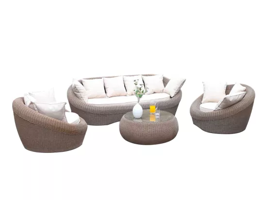 Salon de jardin en résine tressée marron : canapé, 2 fauteuils et table basse - WHITEHEAVEN de MYLIA