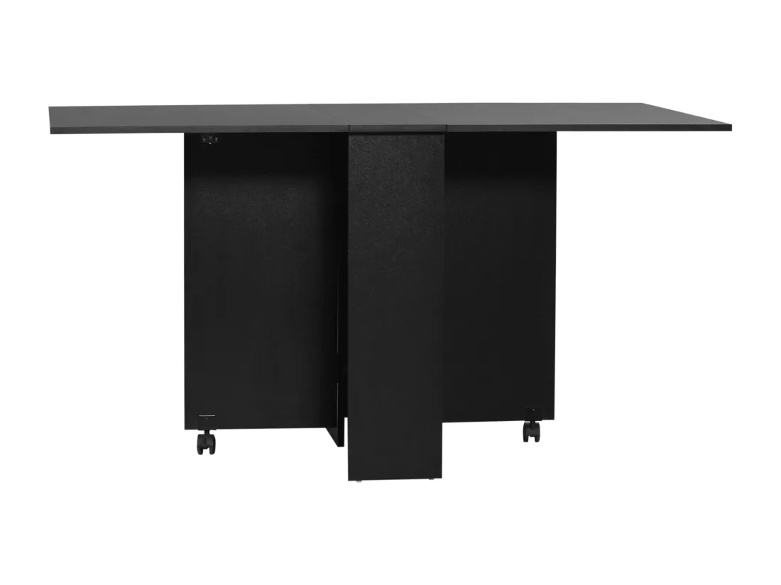 Table pliante sur roulettes 140L x 75l x 74H cm 2 étagères intégrées panneaux noir