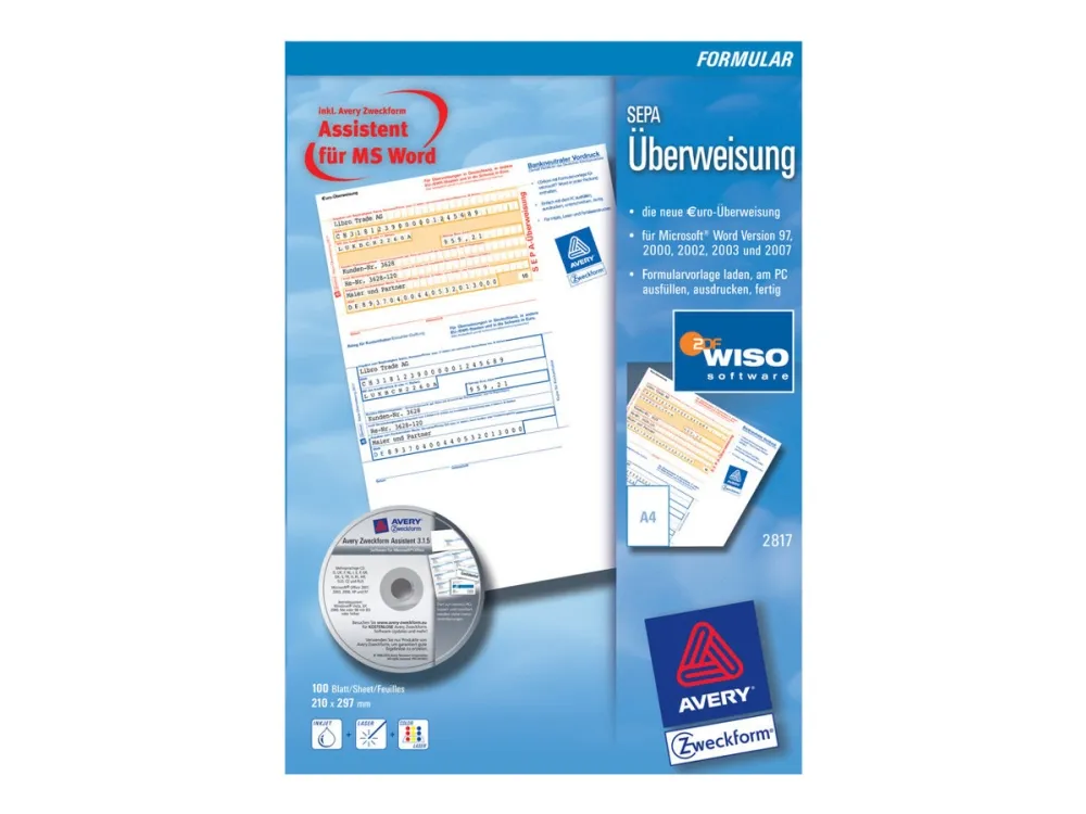 Avery Zweckform 2817 - A4 (210 x 297 mm) 100 stk. printformularer