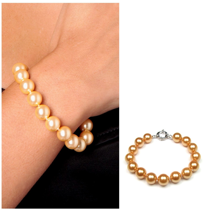Bracelet Femme Perles SSS 10 mm couleur Or et Argent 925/1000