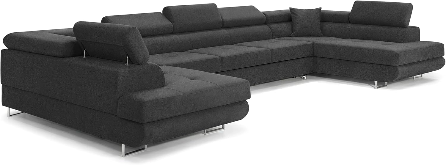 Ecksofa mit Schlaffunktion BIG PASTI U-Form, Sofa Couch mit Bettkasten, 3-Sitzer Eckcouch, Schlafsofa für Wohnzimmer, Big Sofa Couch mit Schlaffunktion (Pet Friendly Edition Anthrazitgrau)
