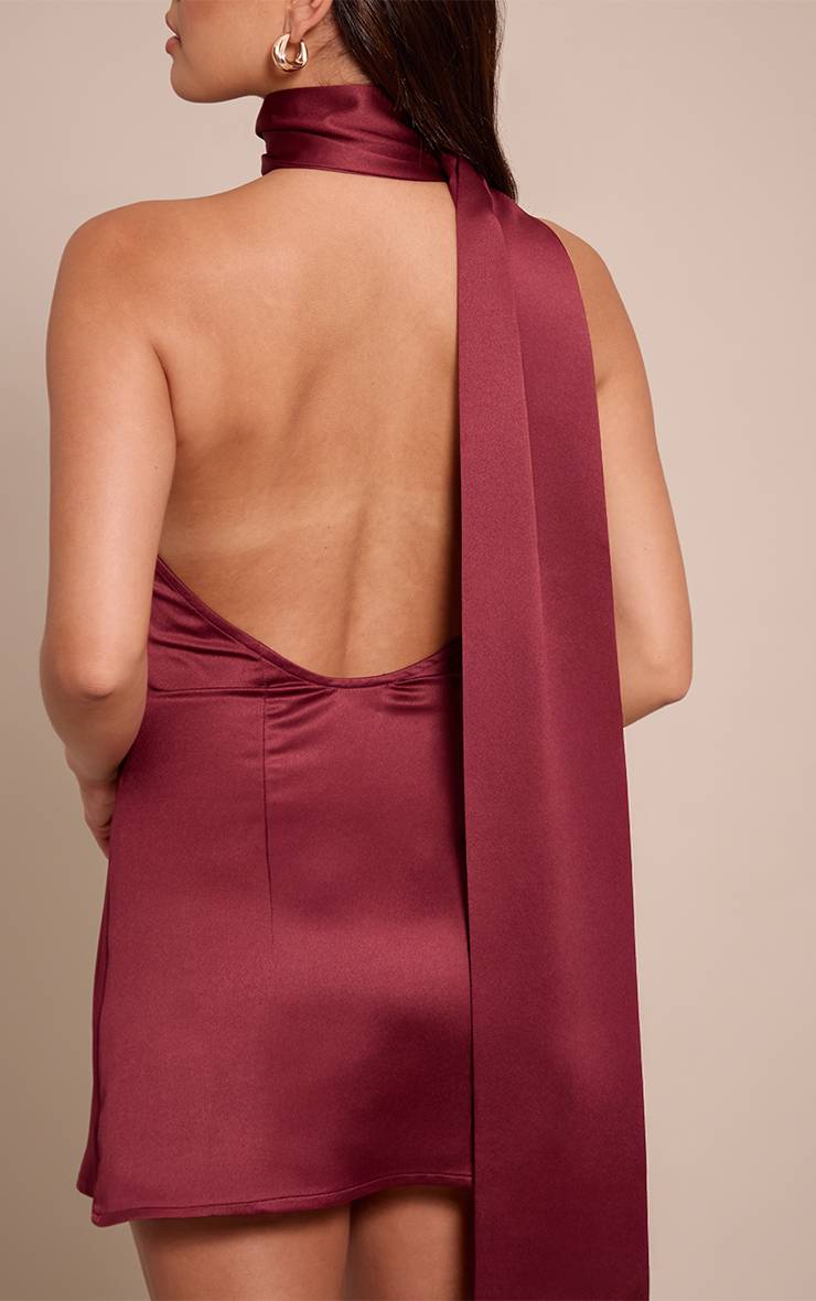Prune Robe Moulante À Détail Foulard En Satin Imprimé Fleuri