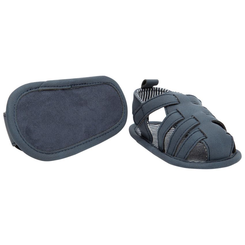 Nu-pieds velcro avec doublure rayée pour bébé garçon - Bleu marine