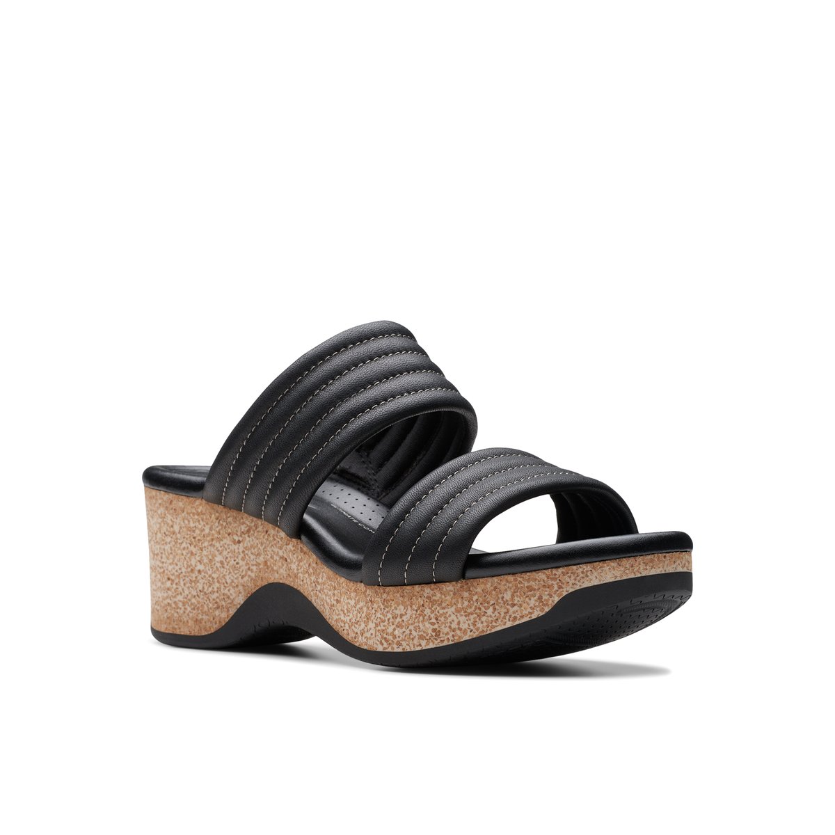 CLARKS-Chelseah_pth-Sandales à glissière à double bride - Talon compensé - Noir