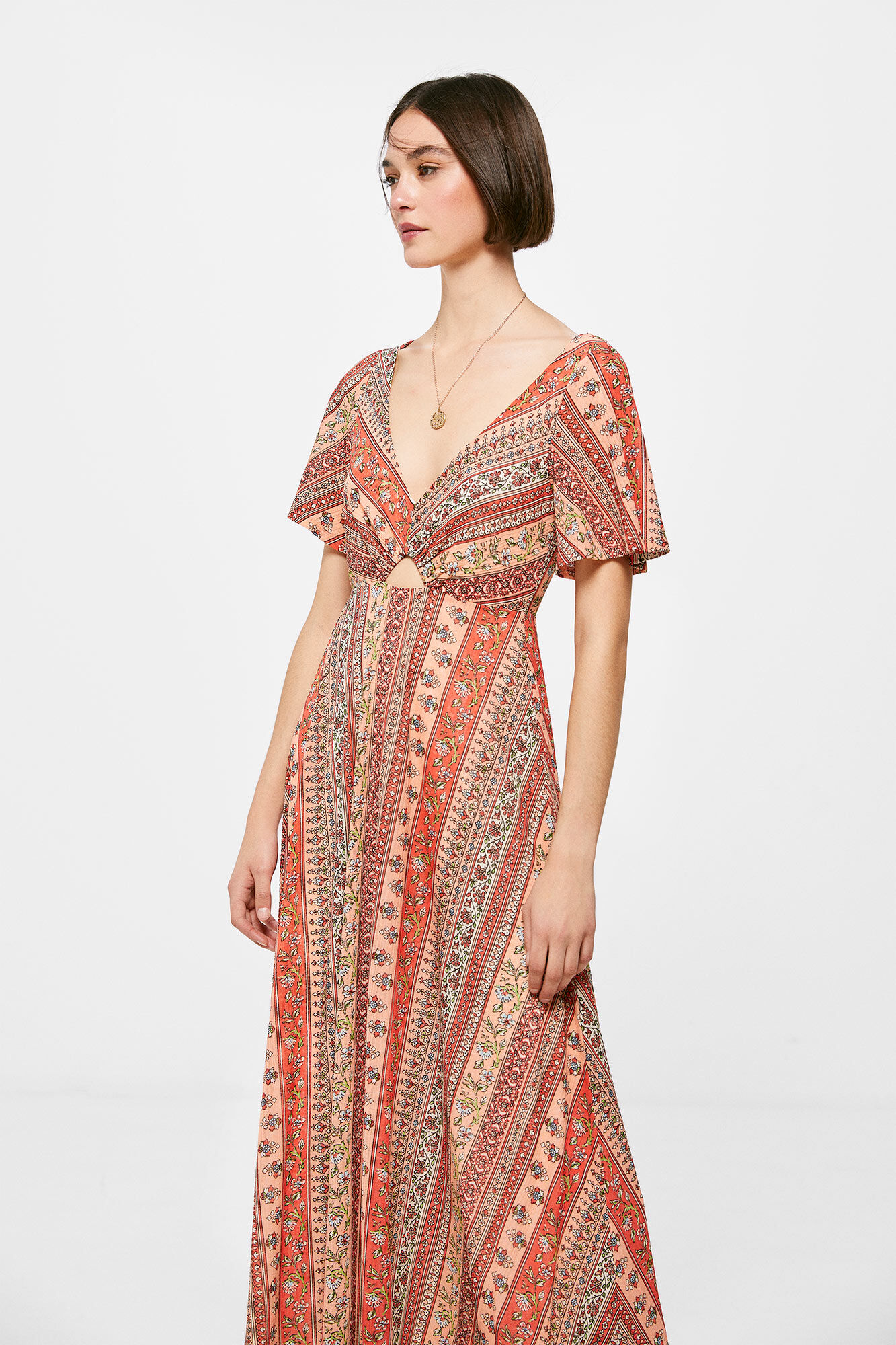 Vestido midi com detalhes nas bordas - Bordô