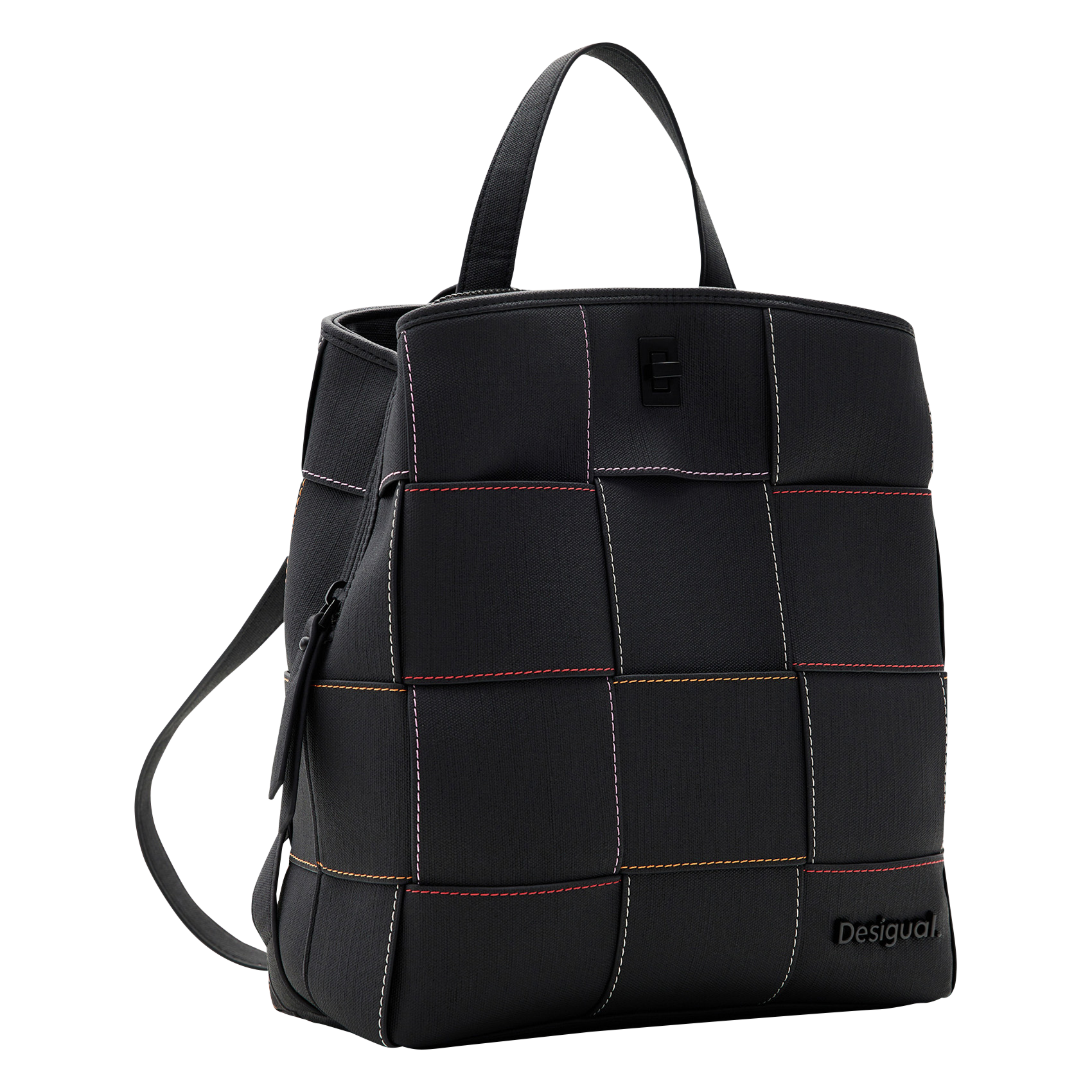 Sac à dos tressé à surpiqûres| Noir