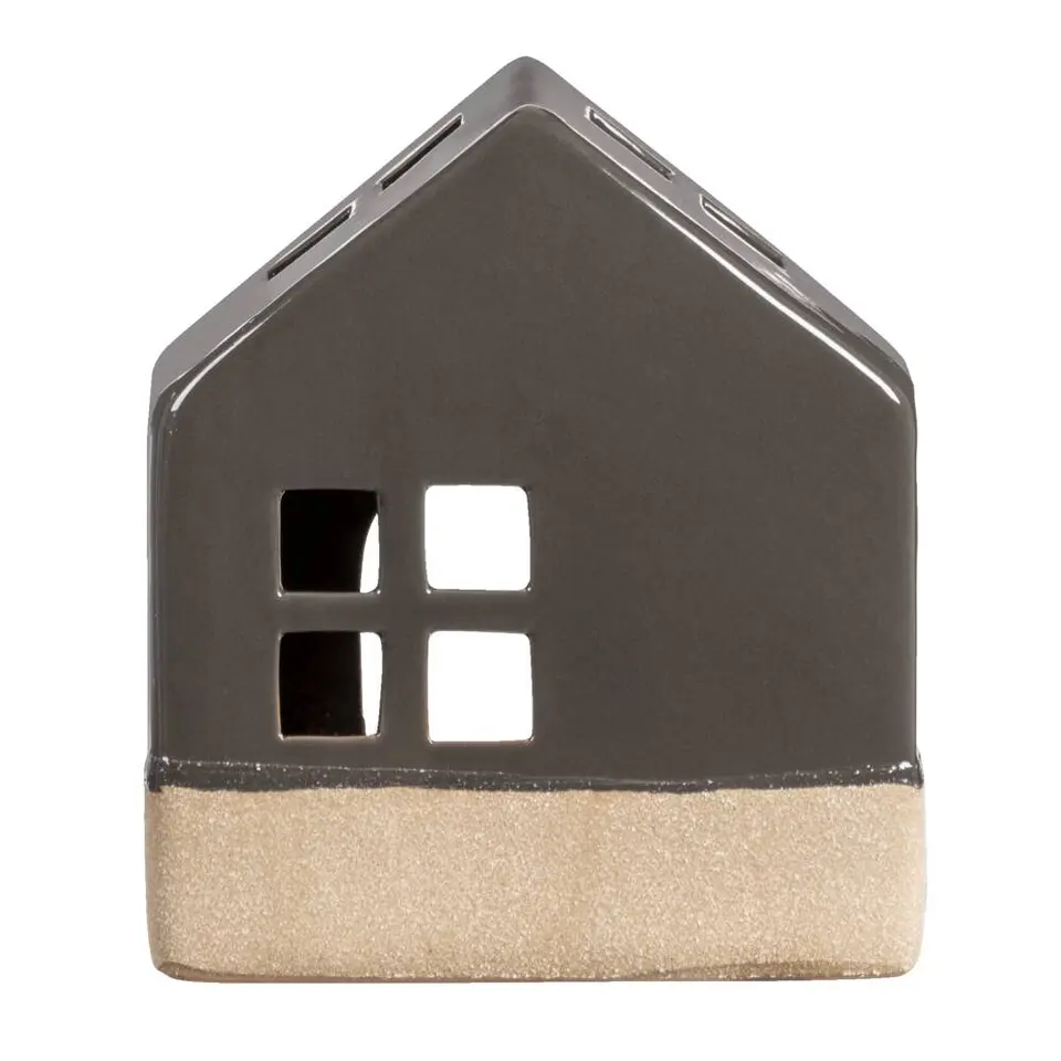 Waxinelichthouder Huis - antraciet - 14x12x7 cm