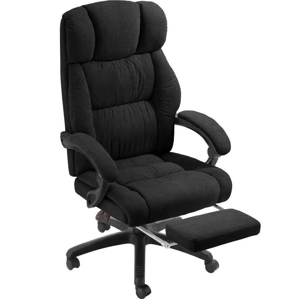 tectake Bureaustoel Jillien met voetsteun en veloursbekleding, Zwart