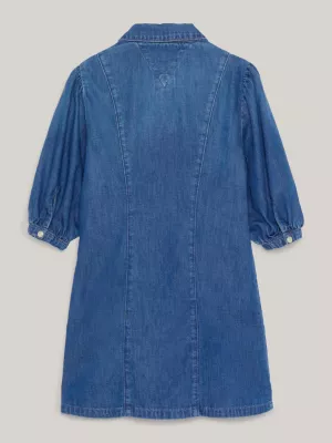 Vestido camisa jeans com mangas bufantes