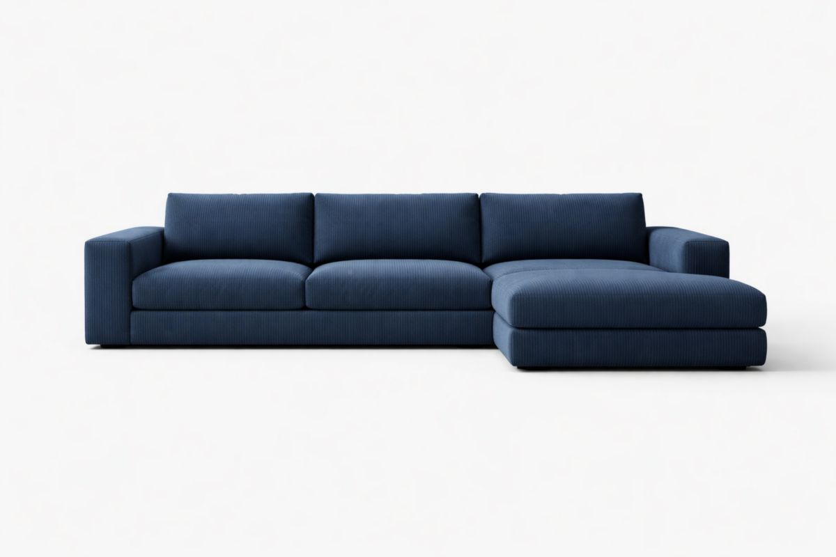 3-Sitzer Ecksofa aus Cordstoff, Blau, 330 cm Länge