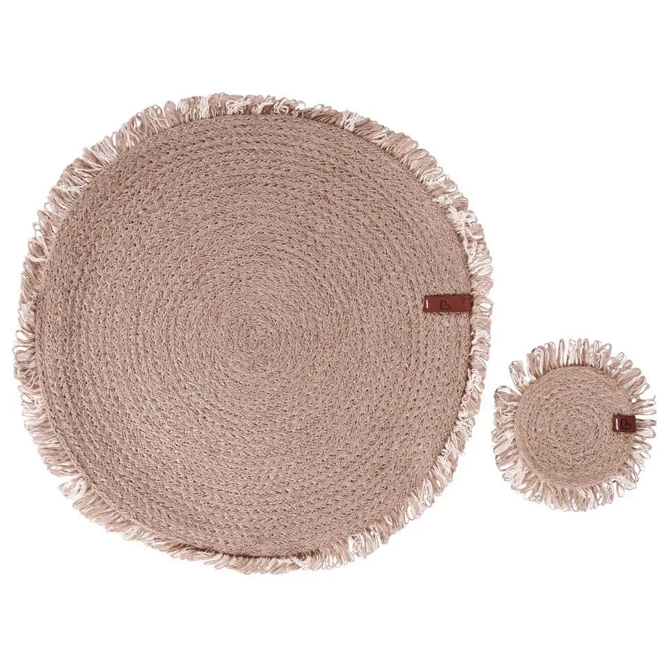 RIBBERY - Set van 12 placemats en onderzetters - Natuurlijk - Jute