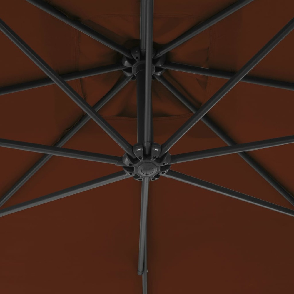 Parasol meuble de jardin déporté avec mât en acier 250 x 250 cm terre cuite