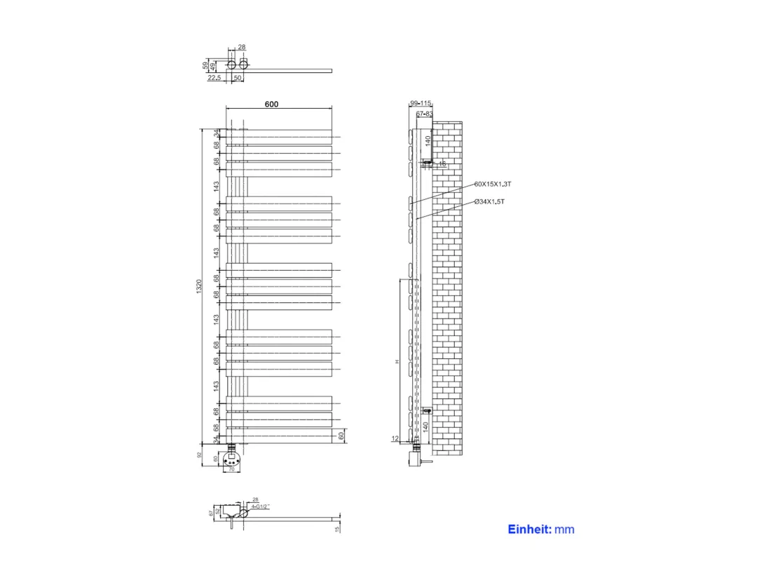 EMKE Sèche-Serviettes Électrique Panneau avec élément chauffant thermostat, baguette chauffante avec minuterie, Blanc 1320x600mm 800W