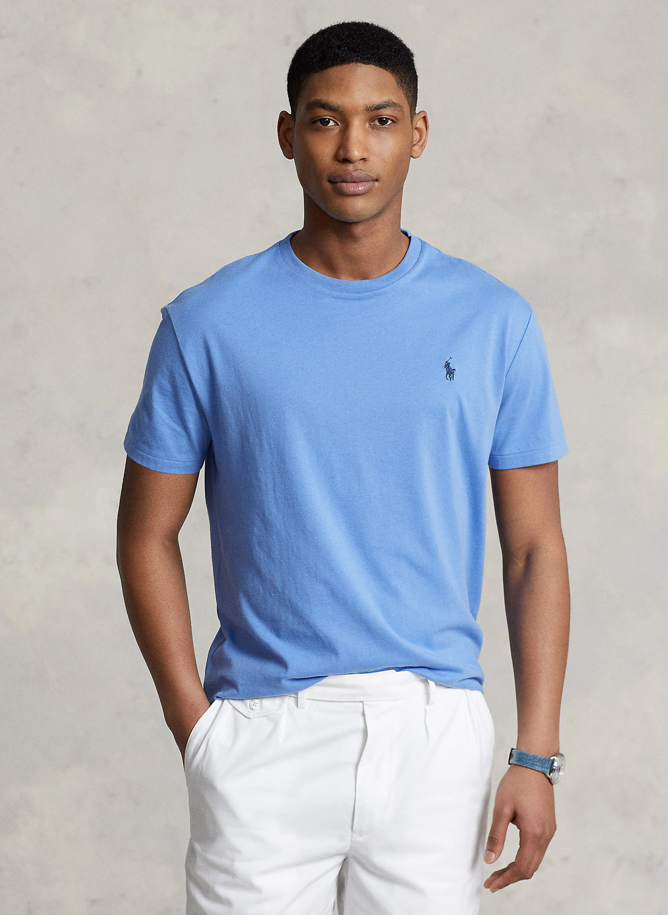 Tee-shirt col rond regular-fit en coton | Bleu