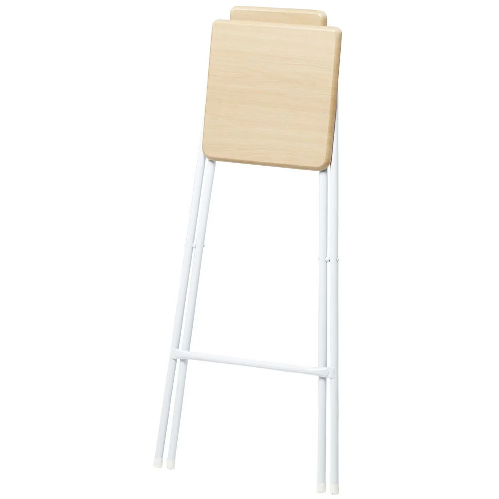 Tabouret de bar RODIN pliable métal blanc et bois 46,5x48,5xH98cm
