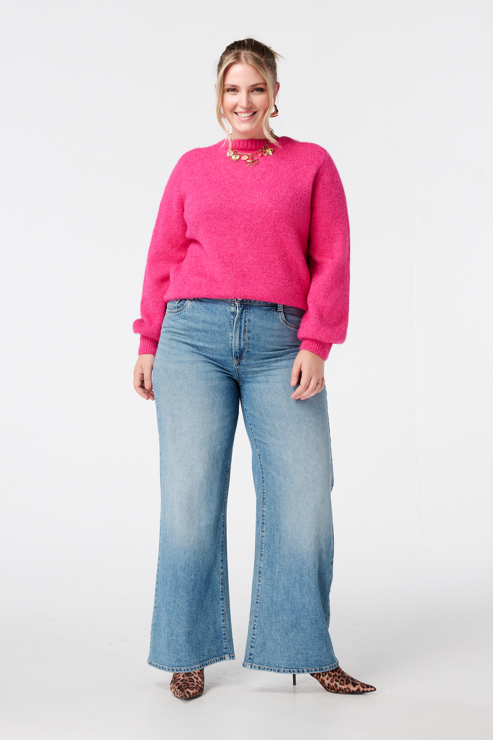 Fijn gebreid vest met knoopsluiting Fel pink