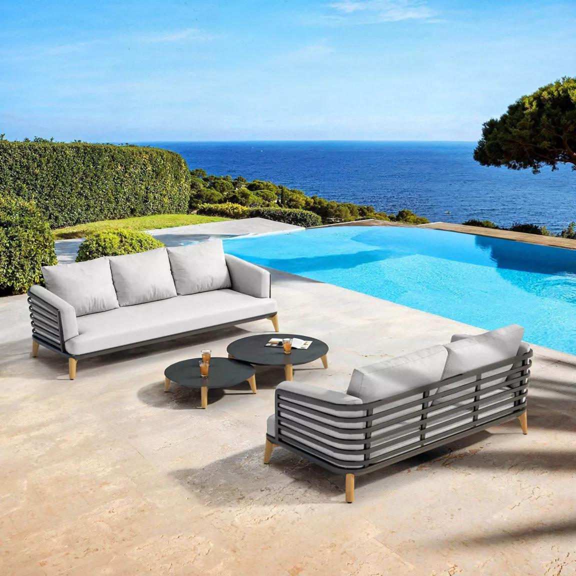 Salon de jardin aluminium 5 places 4 pcs Monte Carlo Gris anthracite et gris clair