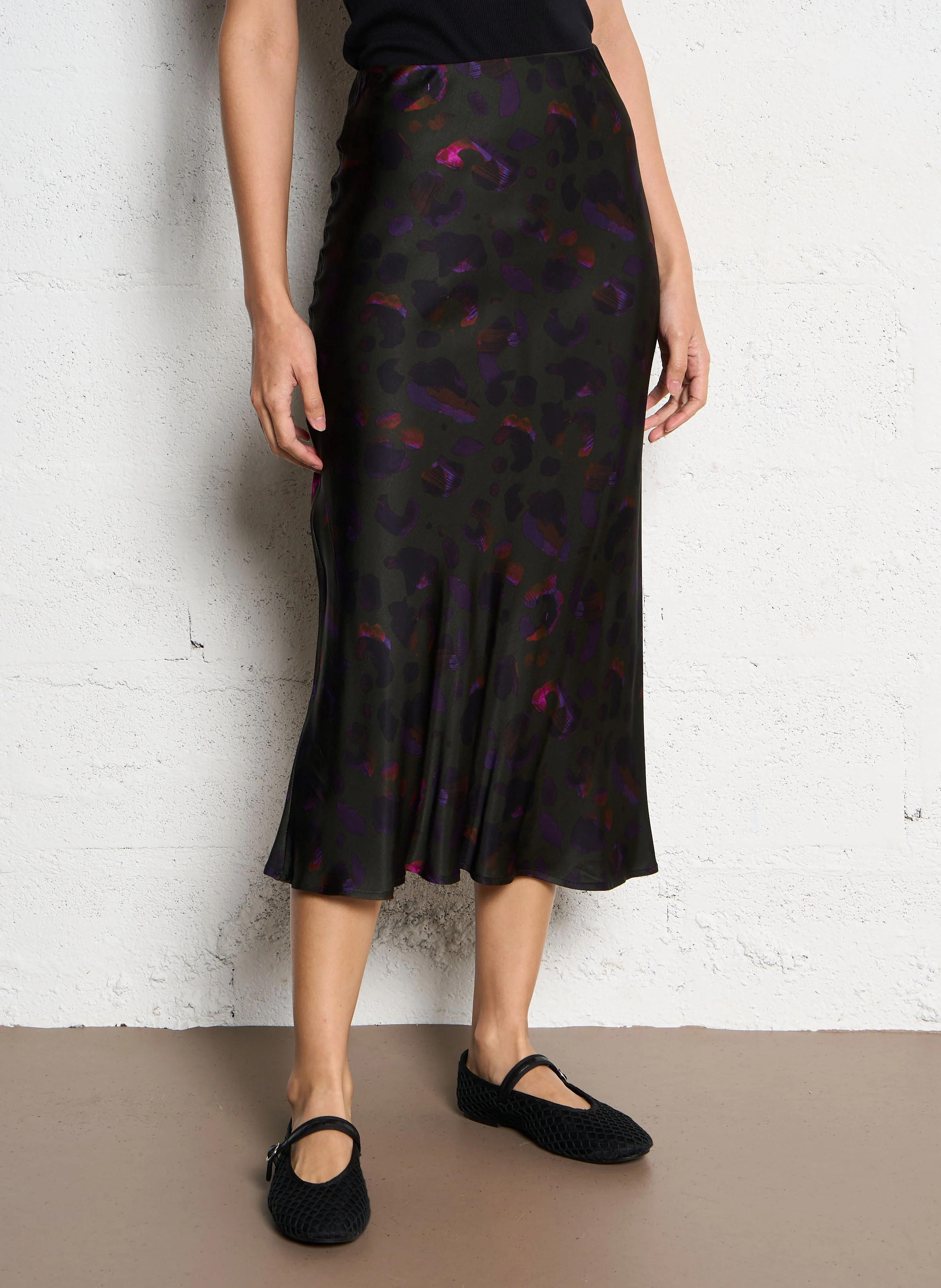 Jupe midi aspect satiné | Kaki