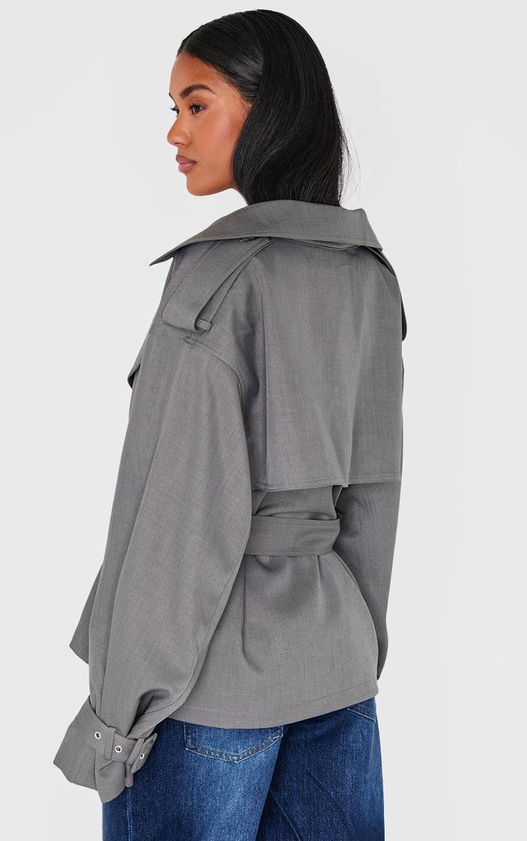 Gris Trench-coat Classique Longueur Mi-cuisse