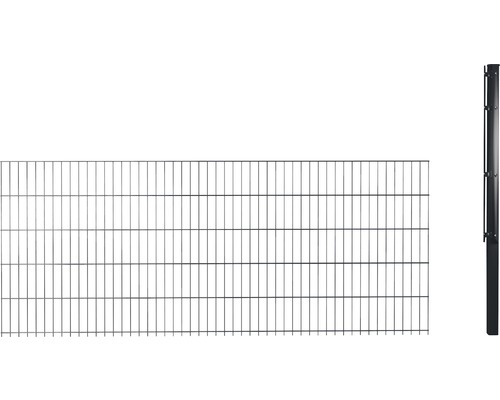 Verlengset voor dubbelstaafmat hekwerkset 6/5/6 inclusief 1 hoekpaal en vlakke beugel 63 cm x 2,5 m, antraciet