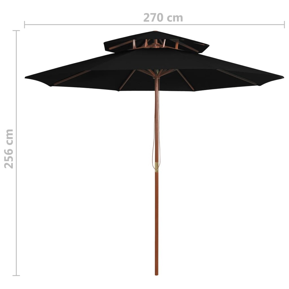 Parasol double avec mât en bois 270 cm noir