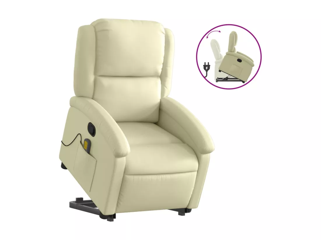 Fauteuil inclinable crème cuir véritable
