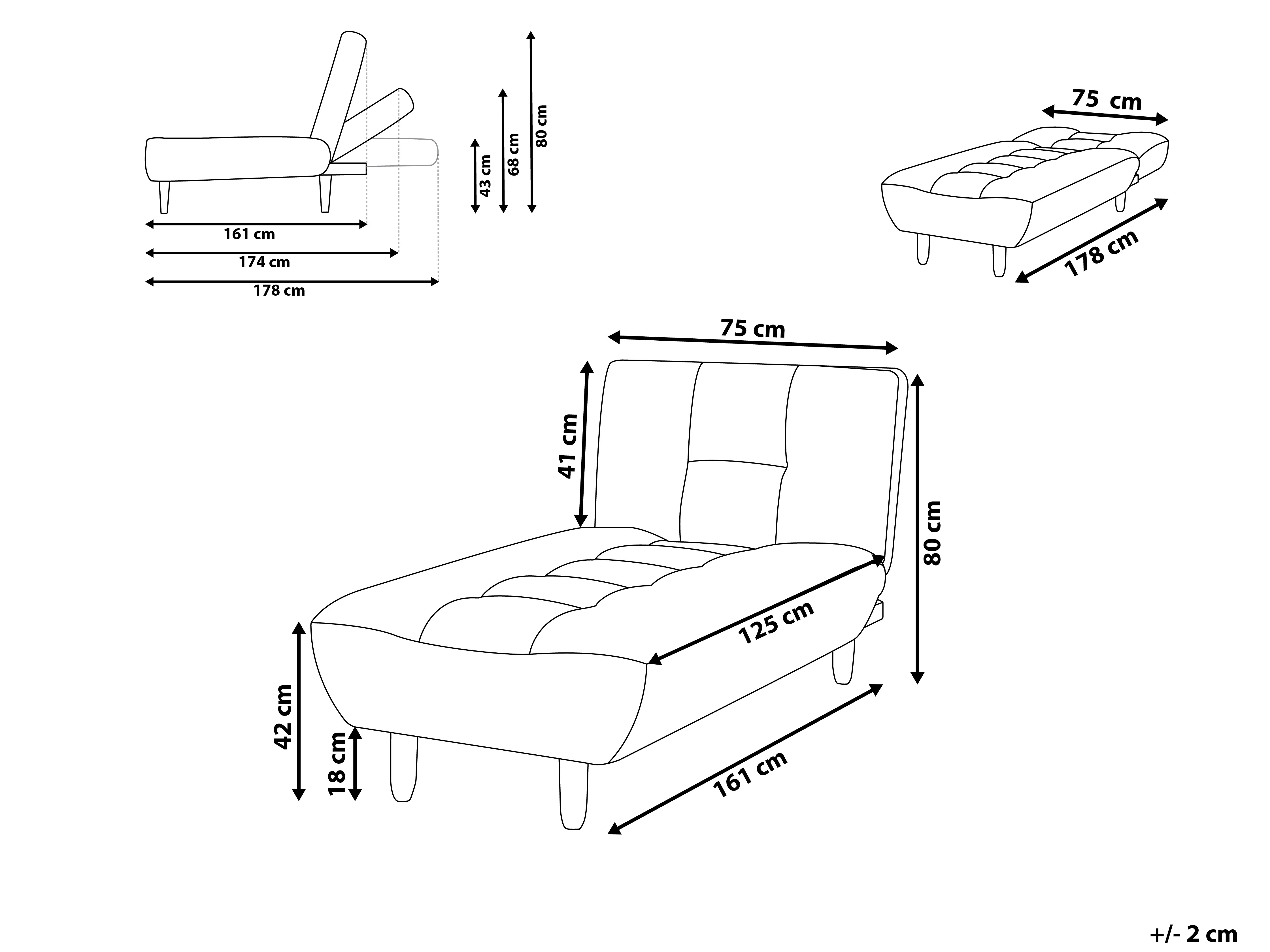 Chaise longue ALSTEN Stof Donkergrijs