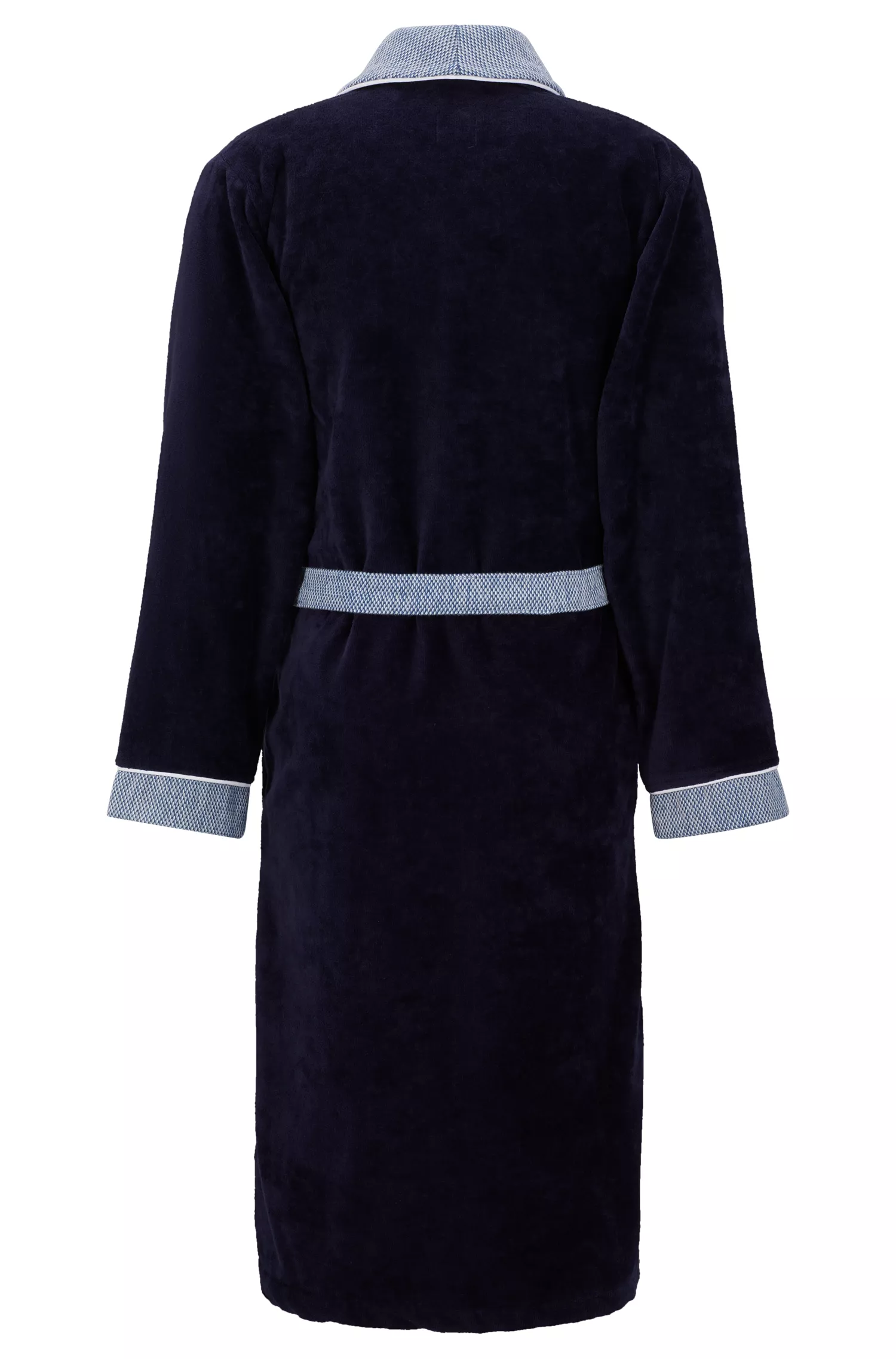 Robe de algodão aveludado preto e azul-marinho da BOSS com logotipo bordado.