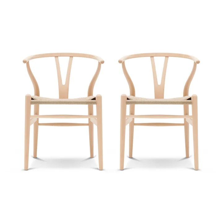 Carl Hansen - CH24 Wishbone Chair, Buche geseift / Naturgeflecht (2er-Set)