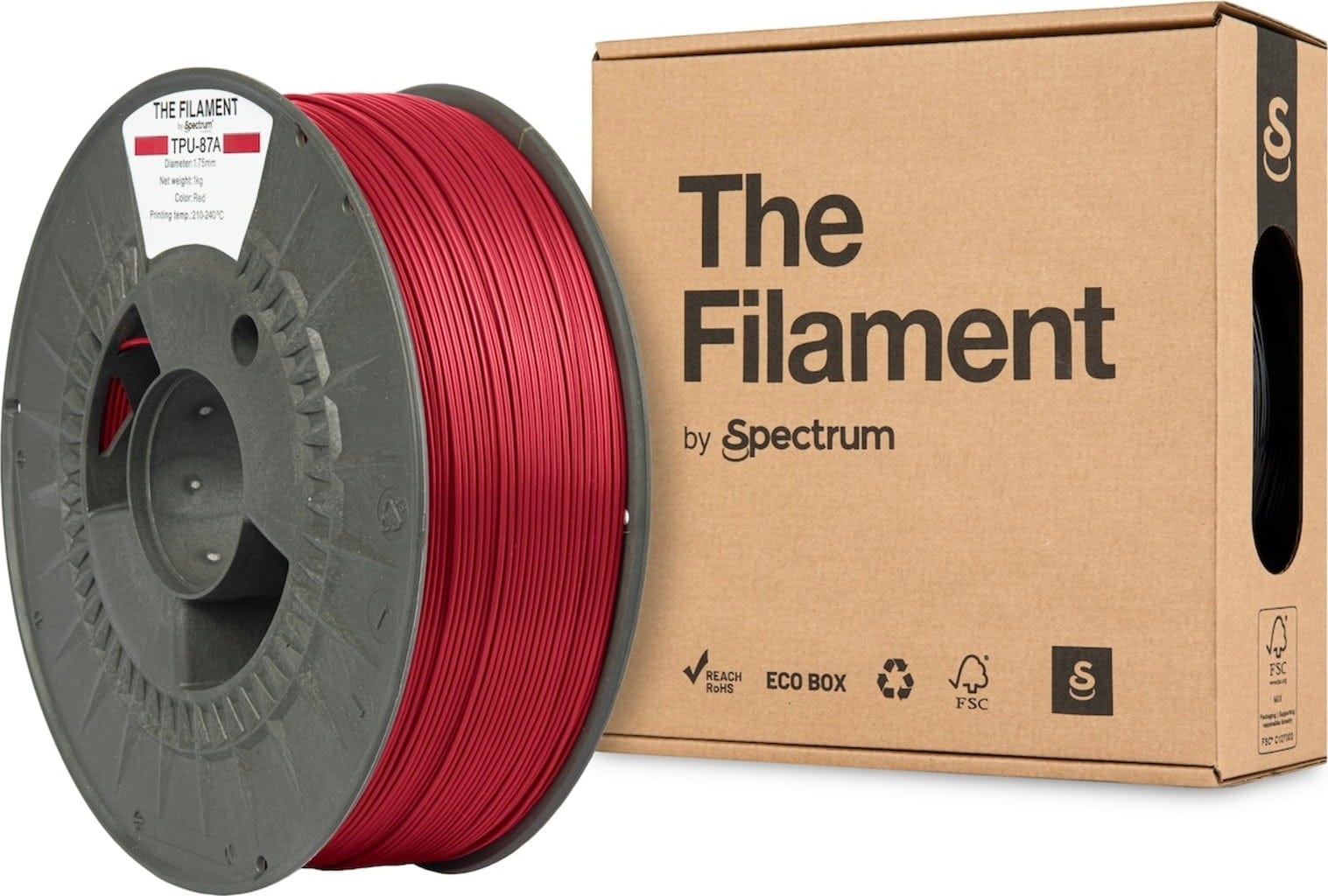 The Filament  TPU-87A Red, 1,75 mm / 1000 g    Semi-flexibles TPU für funktionale Anwendungen in Red