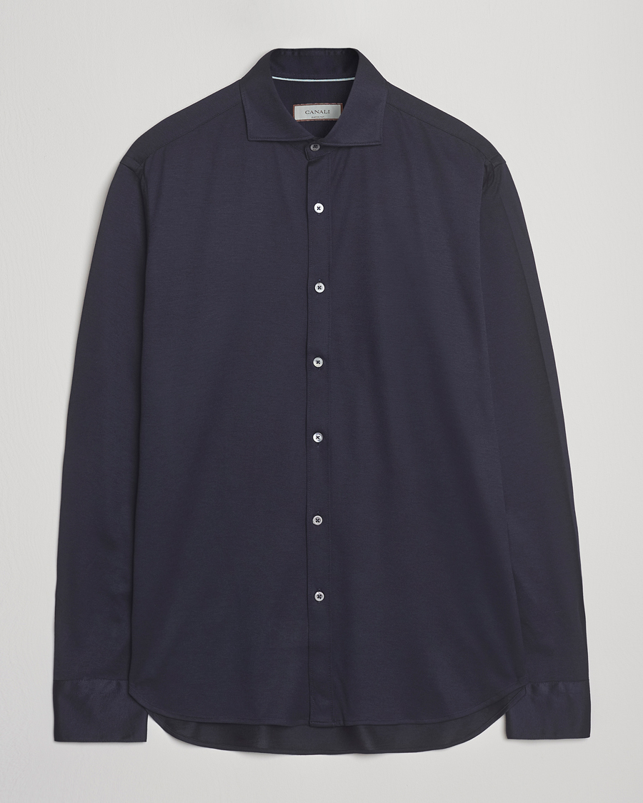 Canali Jersey Piquet Shirt Navy