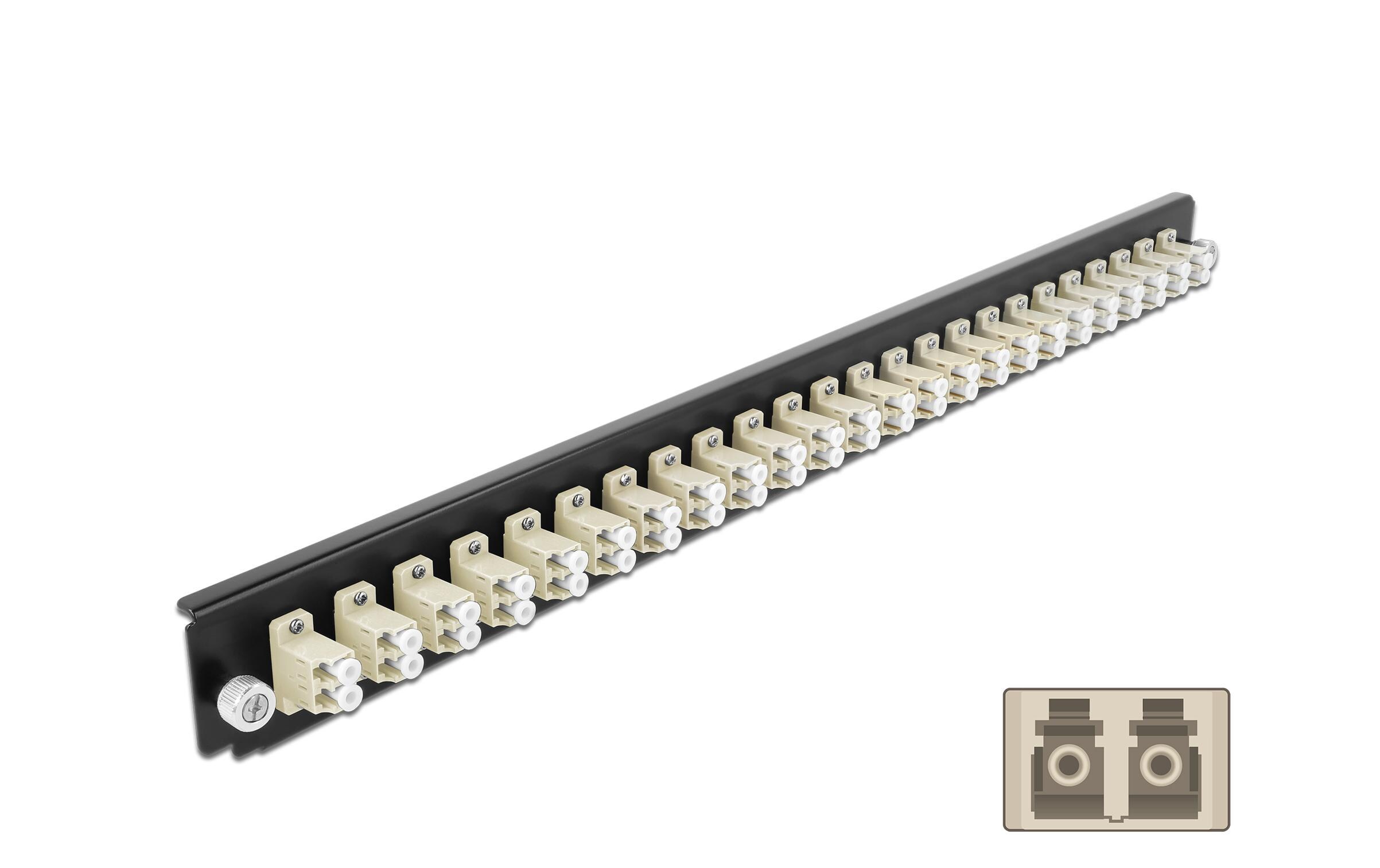 Verteilerplatte Frontblende 24 Port LC Duplex OM2 MM beigeDelock 19″ Spleissbox Frontblende 24 Port LC Duplex OM2 Multimode beige