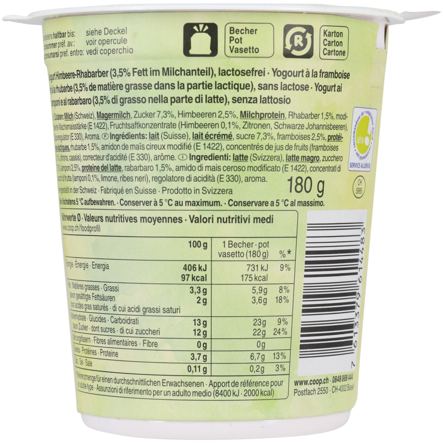 Free From Joghurt Himbeer & Rhabarber lactosefrei 2x180g