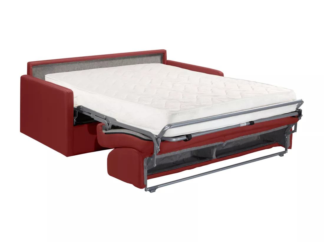 Canapé 2 places convertible express en tissu rouge - Couchage 120 cm - Matelas 18 cm CALIFE