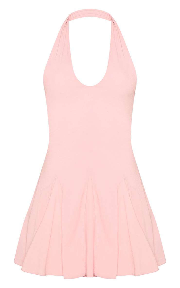 Rose Bébé Robe Mini Droite À Godets Et Col Licou En Tissu Tissé