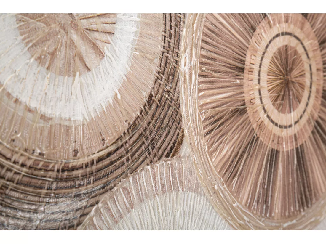 Tableau Toile sur Bois - Motifs Géométriques aux Tons Chaleureux avec Décors en Relief - Modèle Cirly -B- 50x3,2x100 cm - Décoration Murale Élégante