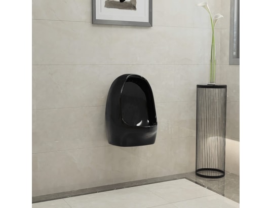 VIDAXL - Urinoir suspendu avec valve de chasse d'eau céramique noir