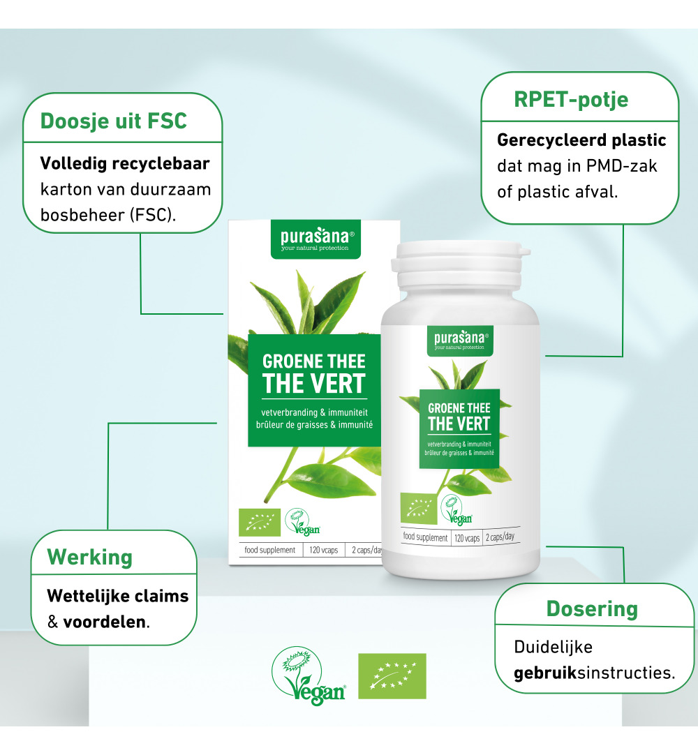 Purasanagroene Thee Extract – Vegan Bio (120 vega capsules)