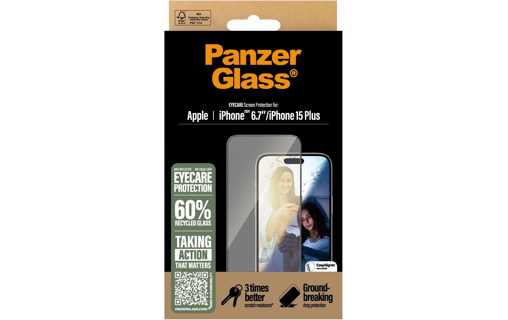 Displayschutz Ultra Wide Fit EyeCare iPhone 15 Plus/16 PlusEyeCare-Display-Schutzfolie für das Apple iPhone 15 Plus/iPhone 16 Plus