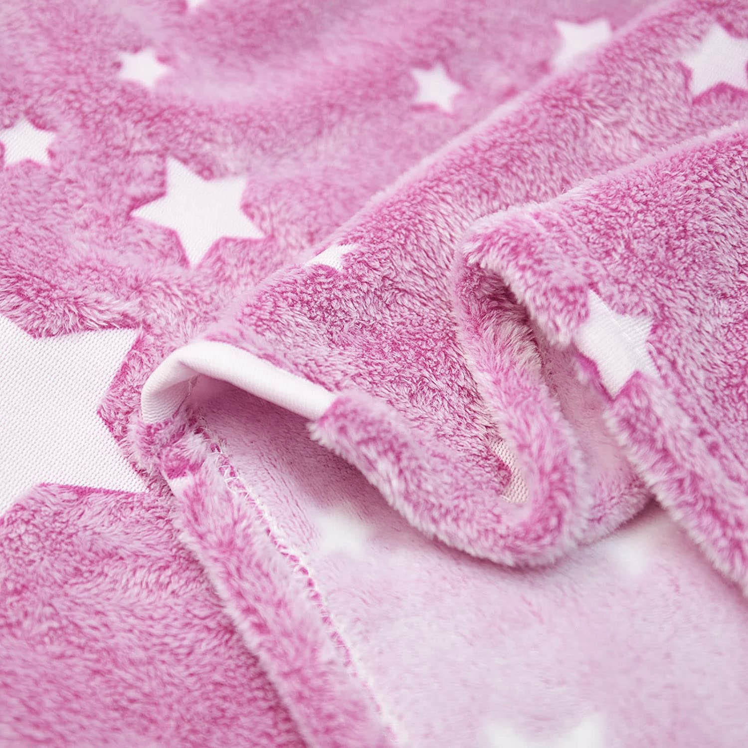 (180x150cm) Fluoreszierende Kinder Kuschel Decke Leuchtende Mond / Sterne Plüschdecke - Rosa