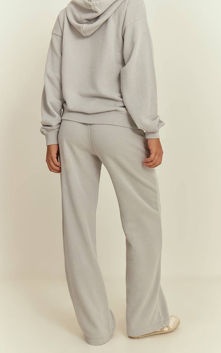 Gris Clair Jogger Droit Plt En Molleton Délavé À L'acide Avec Broderie