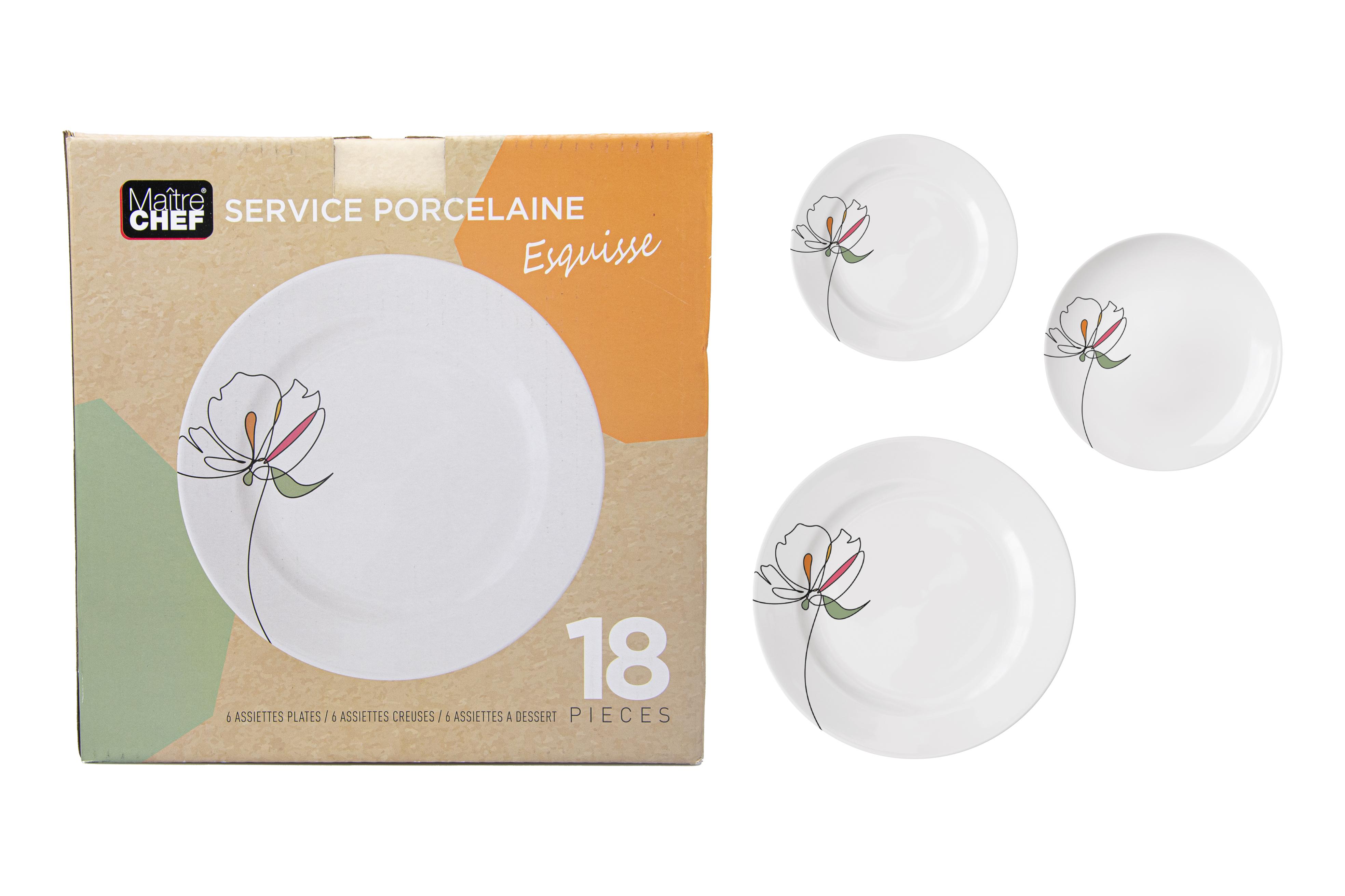 SERVICE 18 PIECES ESQUISSE PORCELAINE
