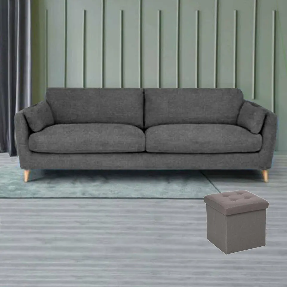 Atmosphera Poef/hocker - opbergbox - donkergrijs - PU/MDF - 38 x 38 cm