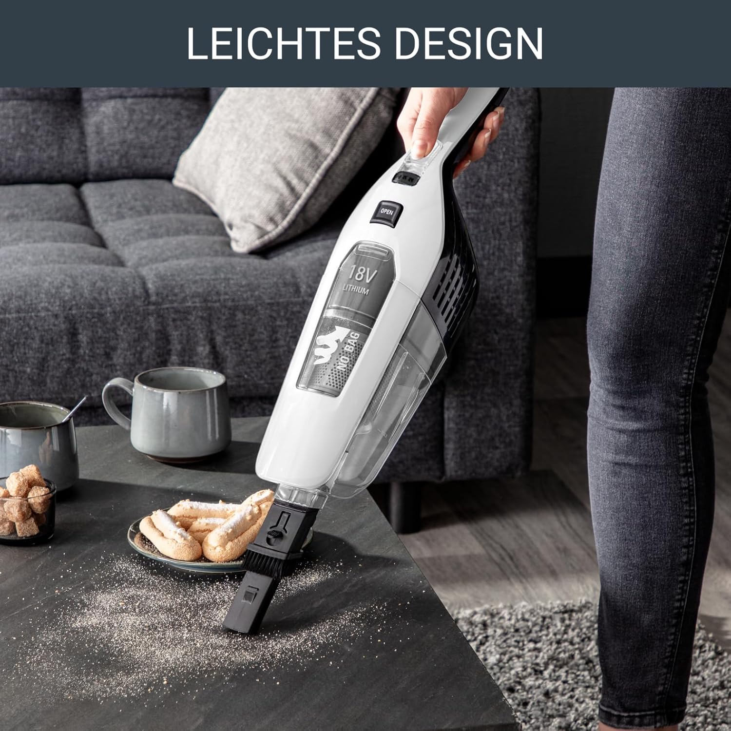 Rowenta RH6737 Dual Force 2-in-1 kabelloser Akku-Stabstaubsauger, integrierter Handstaubsauger, klappbarer Griff, sehr leicht – nur 2,5 kg, LED-Beleuchtung, Weiß