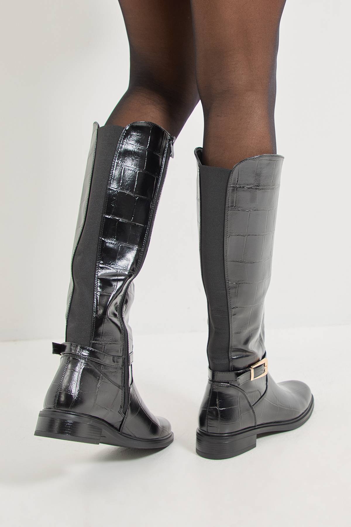 Wallis Bottes Hautes Emmy synthétique Verni Imprimé Croco avec Détail Boucle